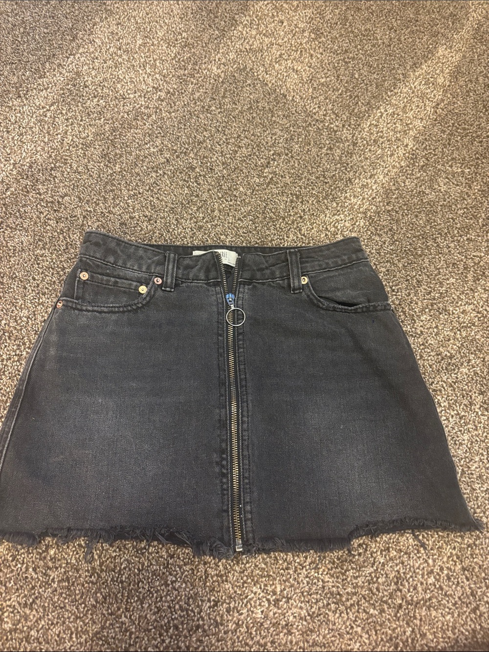 We The Free Black Front-Zip A-Line Mini Skirt